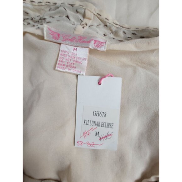 Gold Hawk Womens Beige Silk Beaded Trim Cardigan Shrug Jacket Medium New $165 - Picture 3 of 8